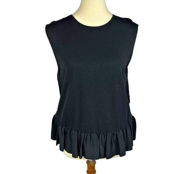 COS Black Ruffle Ponte Knit Peplum Hem Sleeveless Top Women’s Medium - Picture 1 of 8